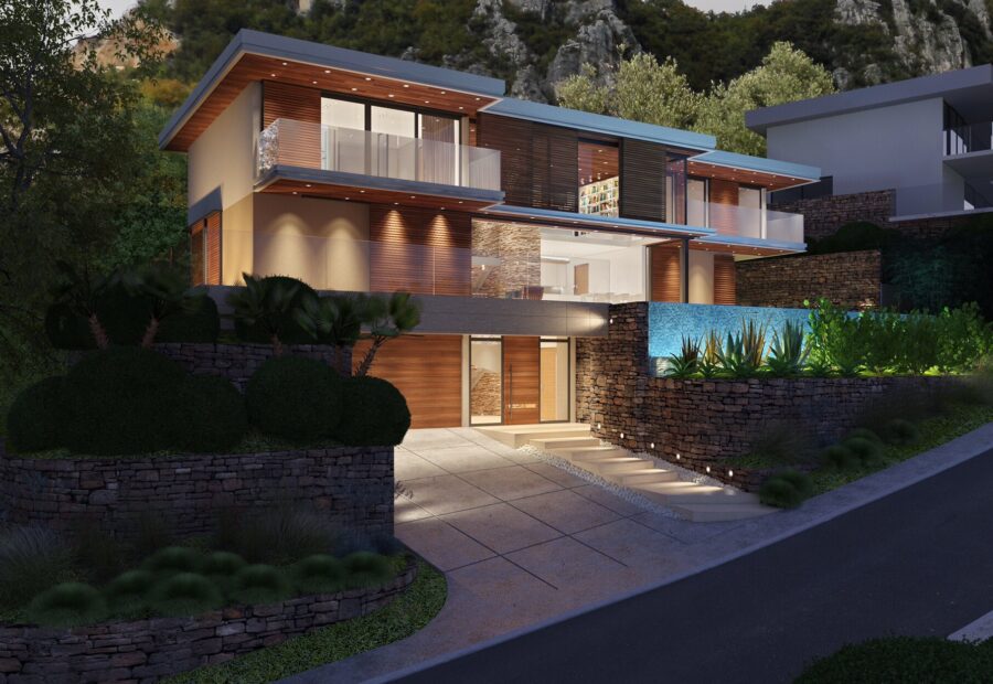 Design concept, the villa from the driveway