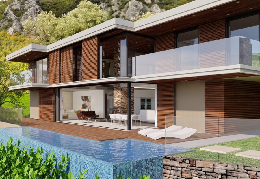 Design concept, pool beside the house