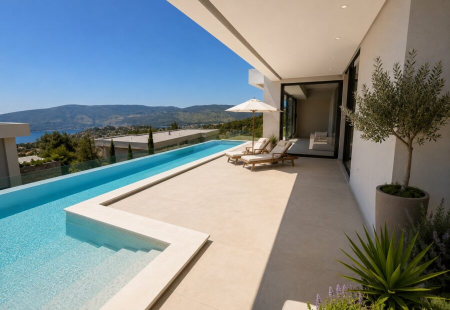 Visualisation of the furnished pool terrace